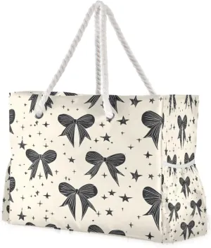 ATTX Cool Bow Tie Beach Bags for Women - Large Beach Bags with Zipper Waterproof Sandproof Swim Pool Bag Large Tote#287