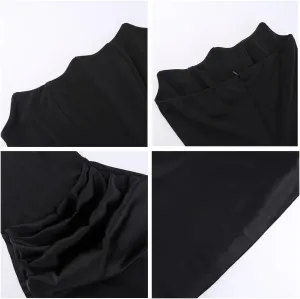 Autumn New Waist-Hugging Long Skirt European and American Style Satin Tube Top Pleated Splicing Dress for Women (Color : Black, Size : Small)