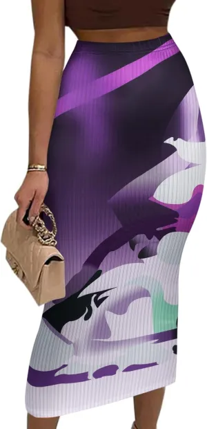 Avanova Women Floral Print Pencil Midi Skirt High Waisted Tight Bodycon Skirts