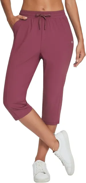baleaf Women's Yoga Capris Pants with Pockets Lightweight UPF50  Drawstring Waist Petite Athletic Sweatpants Casual Summer