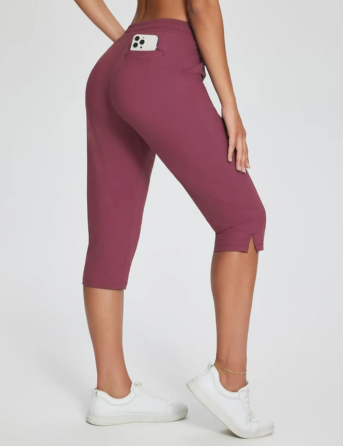 baleaf Women's Yoga Capris Pants with Pockets Lightweight UPF50  Drawstring Waist Petite Athletic Sweatpants Casual Summer