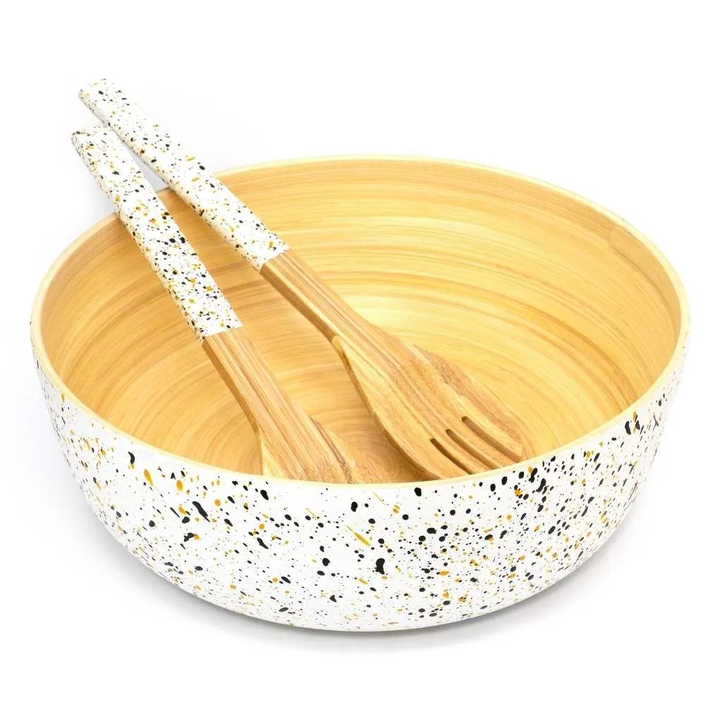 Bamboo Salad Bowl & Serving Spoons - Large Handmade Eco-Friendly Bowl