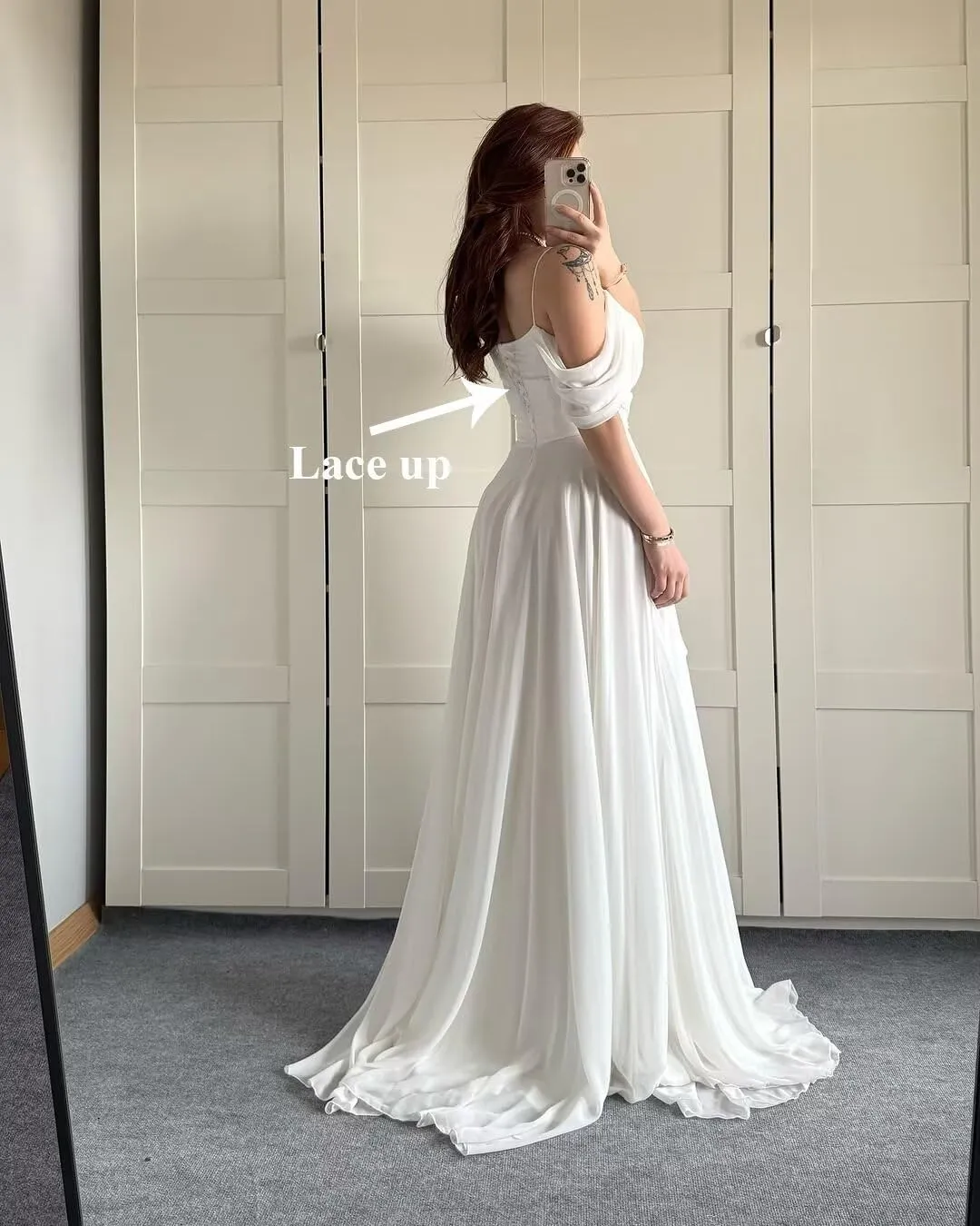 Basgute Off The Shoulder Chiffon Bridesmaid Dresses with Slit Long A Line Pleated Ruffles Formal Evening Gown for Women