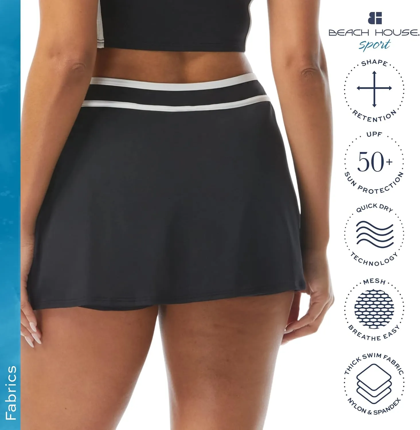 BEACH HOUSE Excel Swim Skort  Athletic Swimsuit Shorts Under Zip Skirt