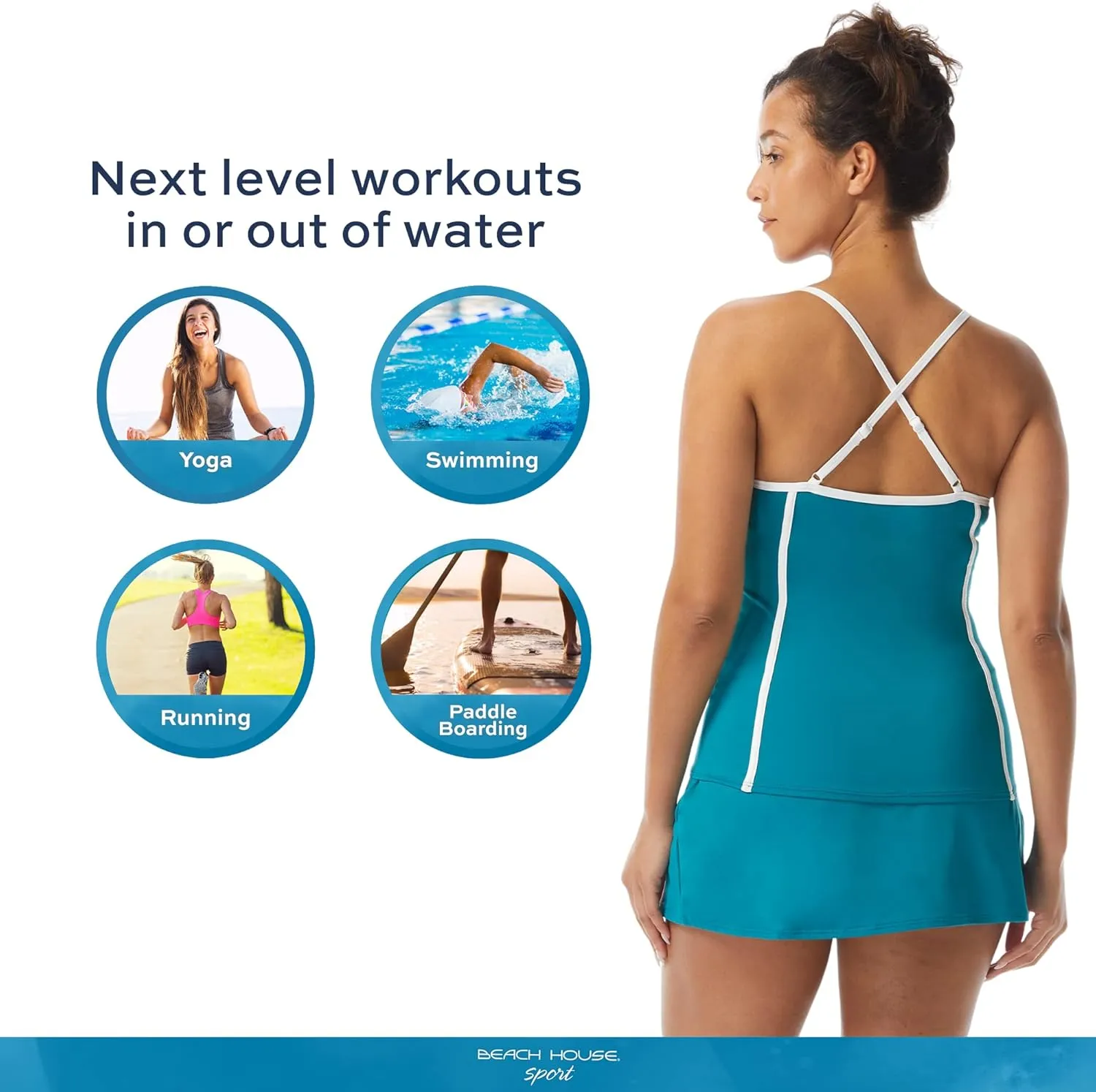 BEACH HOUSE Excel Swim Skort  Athletic Swimsuit Shorts Under Zip Skirt