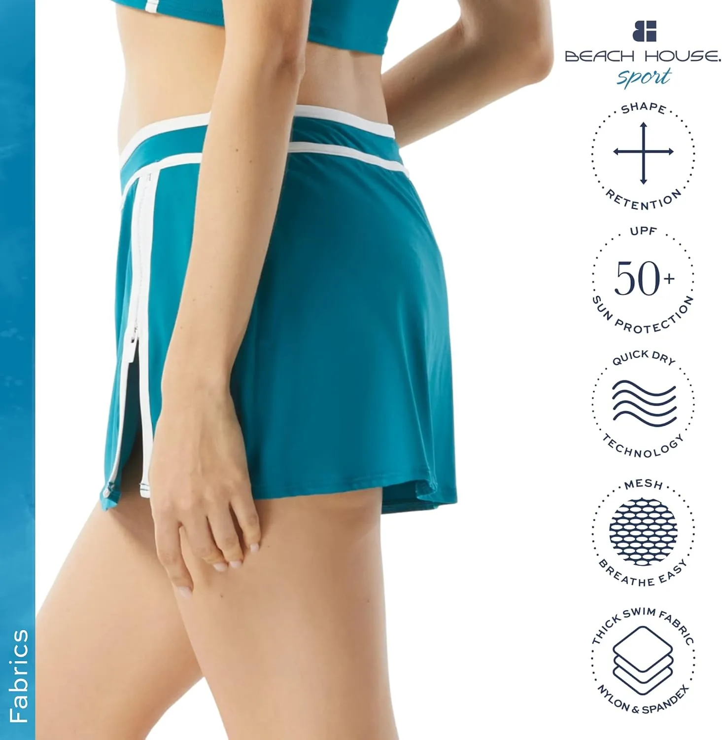 BEACH HOUSE Excel Swim Skort  Athletic Swimsuit Shorts Under Zip Skirt