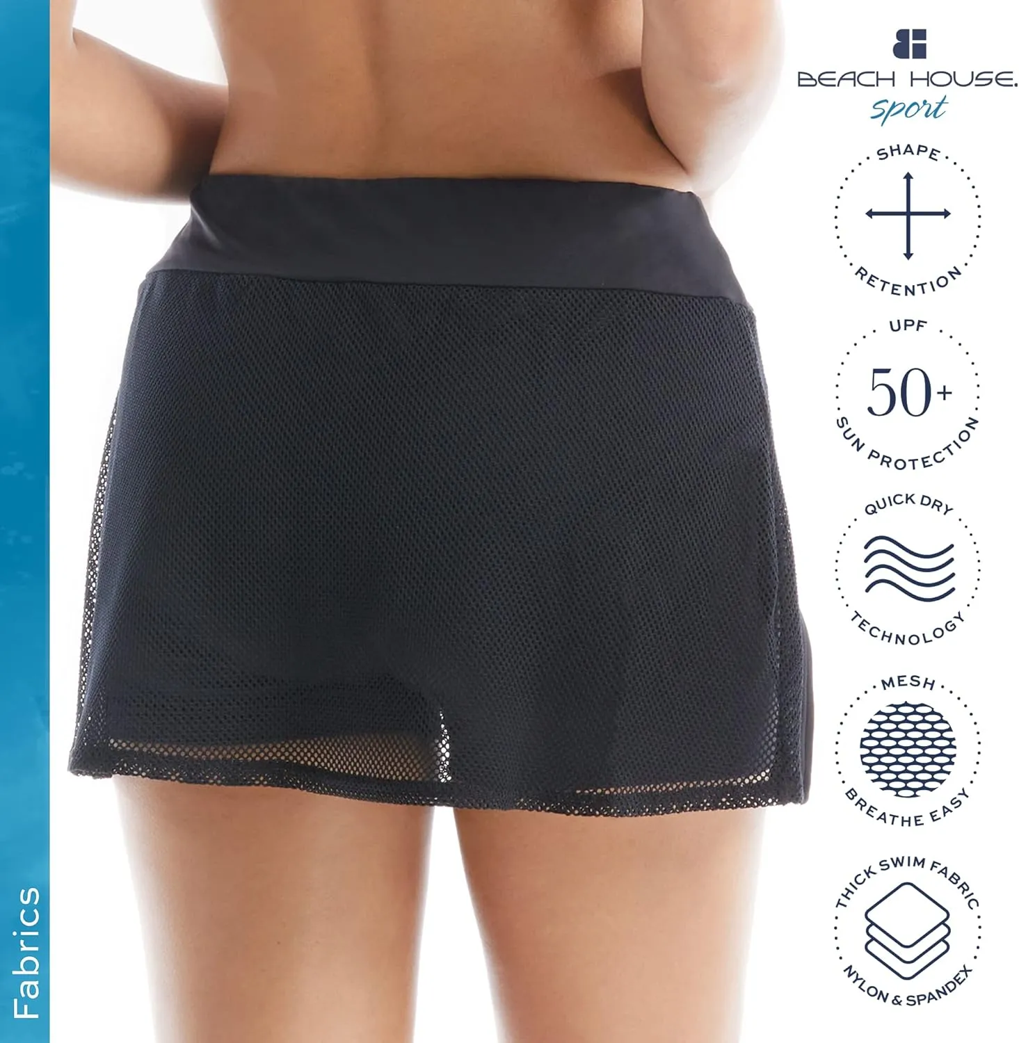BEACH HOUSE Excel Swim Skort  Athletic Swimsuit Shorts Under Zip Skirt