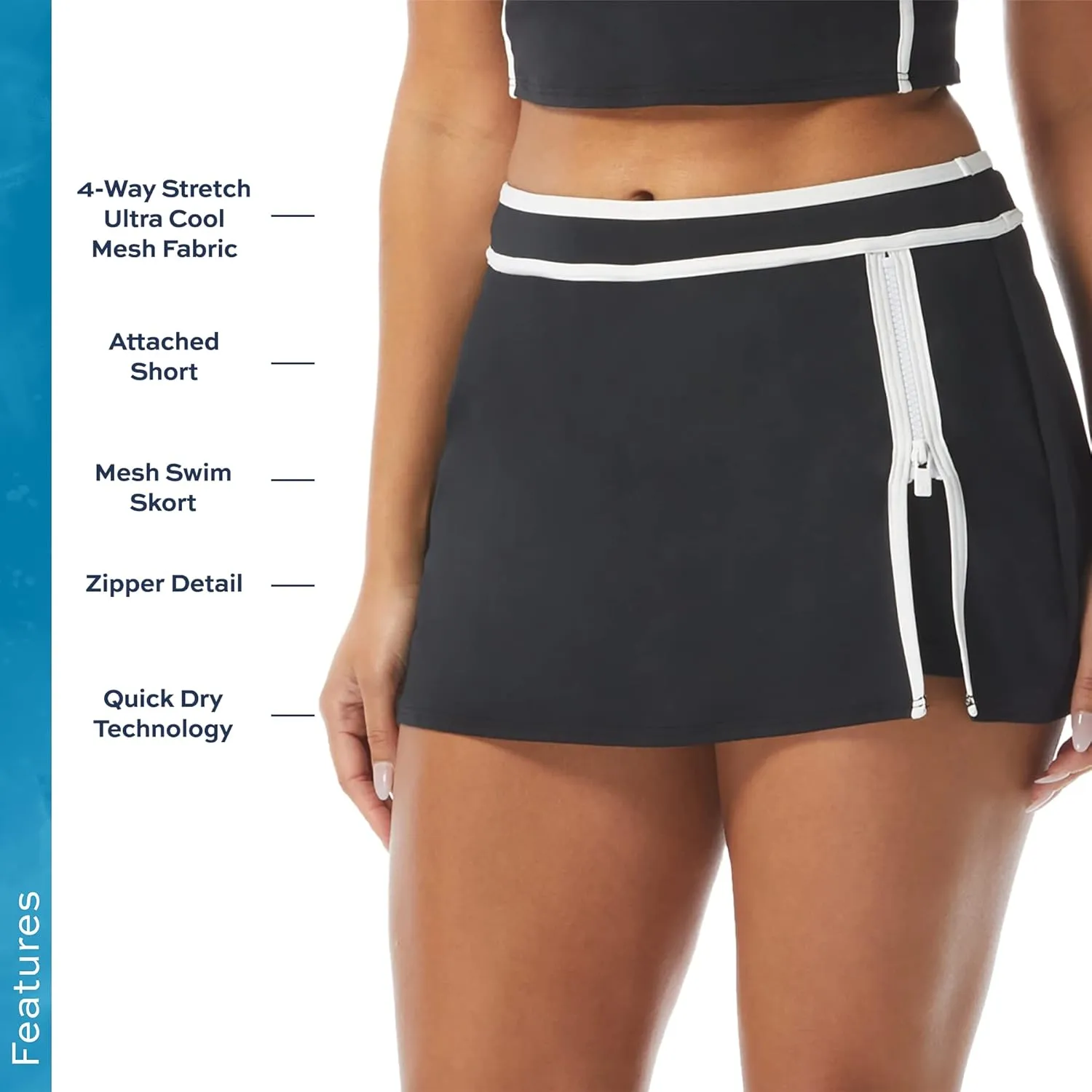 BEACH HOUSE Excel Swim Skort  Athletic Swimsuit Shorts Under Zip Skirt