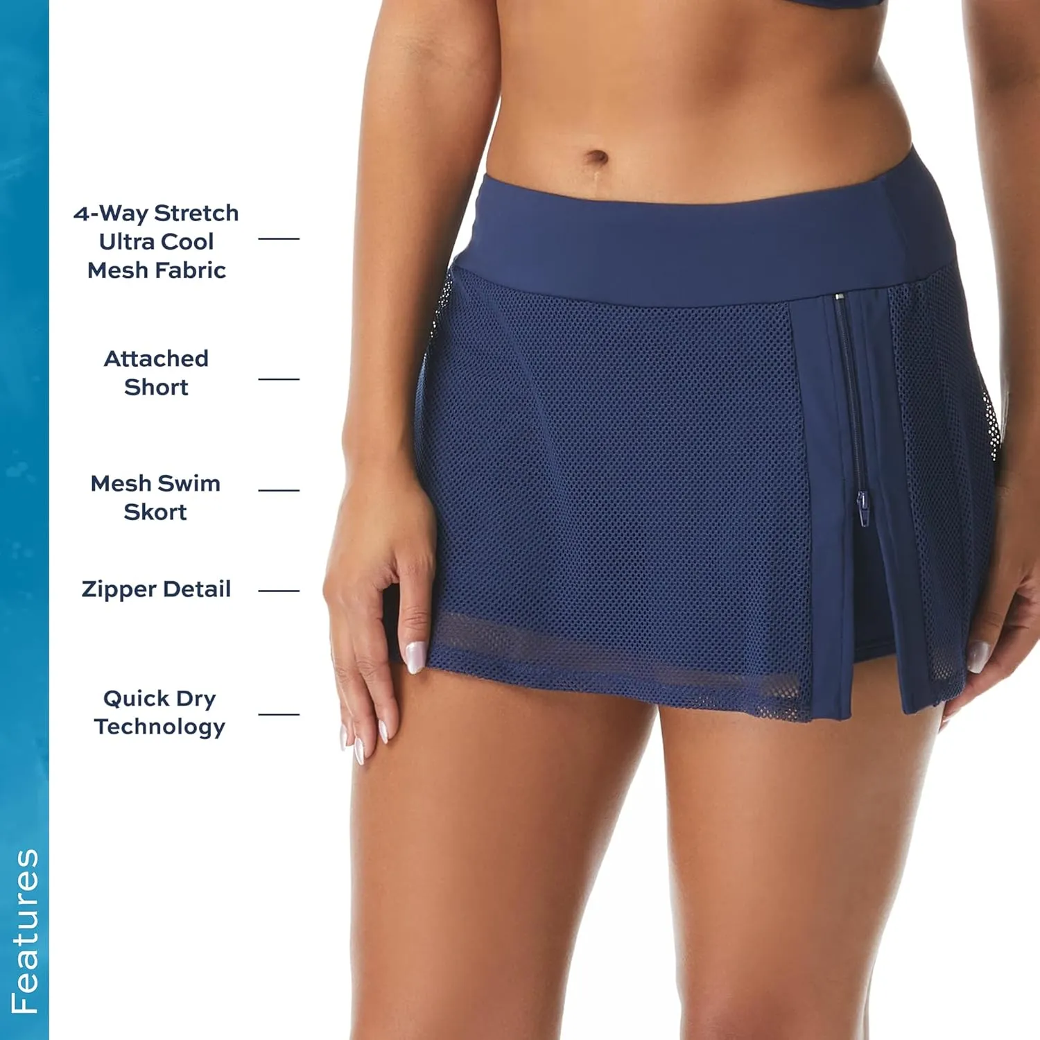 BEACH HOUSE Excel Swim Skort  Athletic Swimsuit Shorts Under Zip Skirt