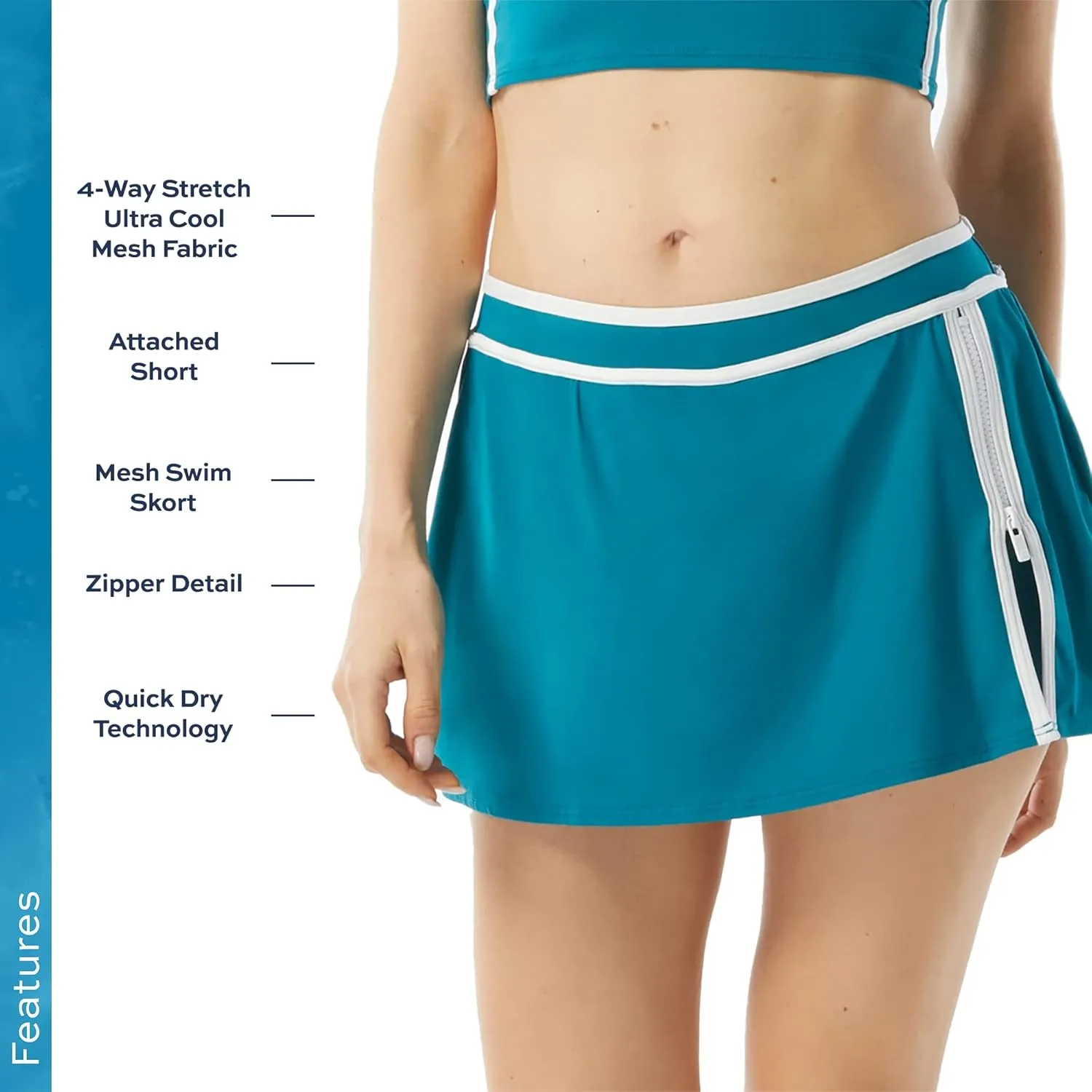 BEACH HOUSE Excel Swim Skort  Athletic Swimsuit Shorts Under Zip Skirt