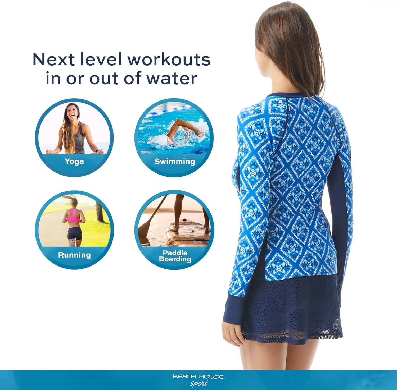 BEACH HOUSE Excel Swim Skort  Athletic Swimsuit Shorts Under Zip Skirt