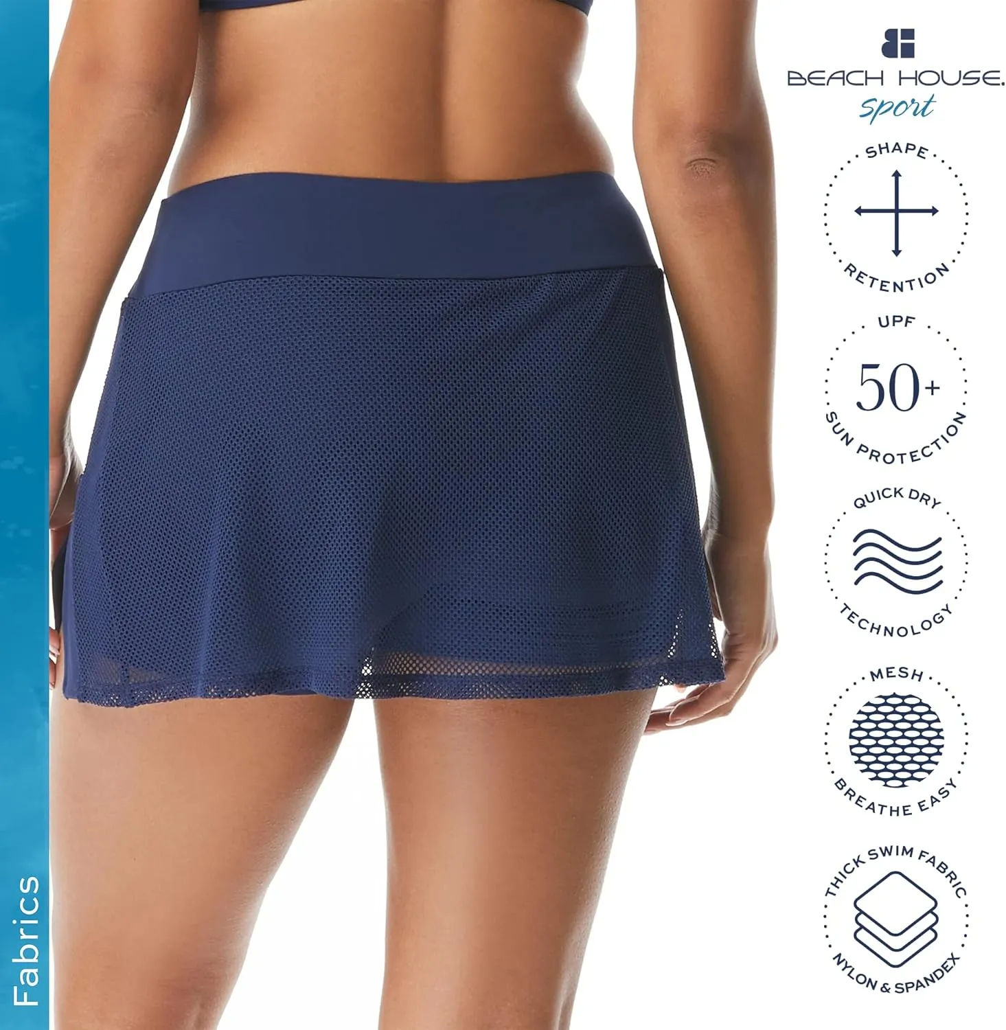 BEACH HOUSE Excel Swim Skort  Athletic Swimsuit Shorts Under Zip Skirt