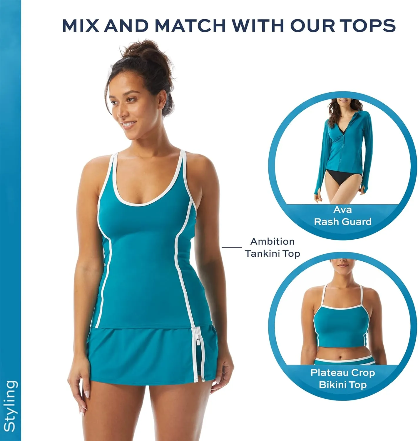 BEACH HOUSE Excel Swim Skort  Athletic Swimsuit Shorts Under Zip Skirt