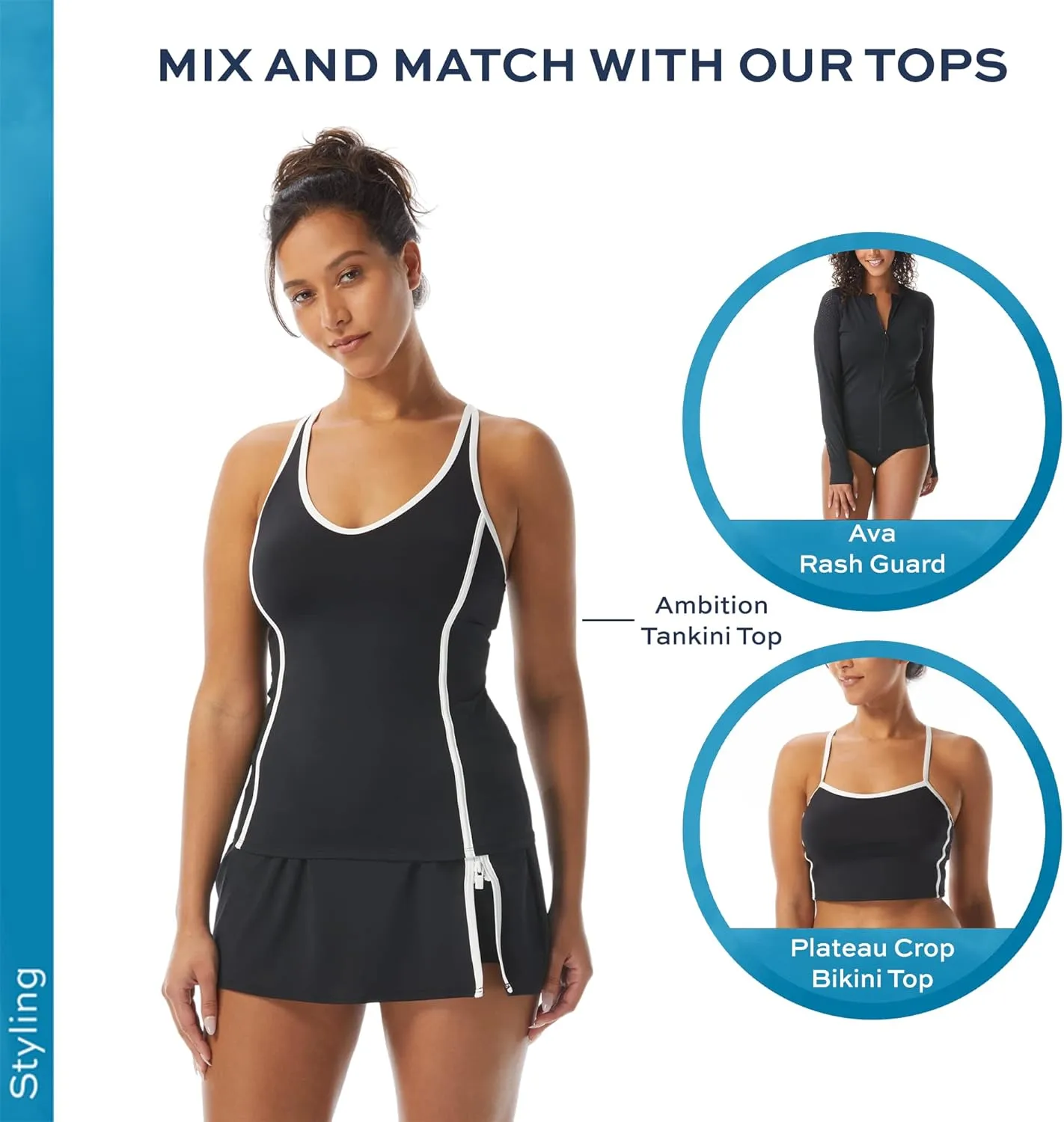 BEACH HOUSE Excel Swim Skort  Athletic Swimsuit Shorts Under Zip Skirt