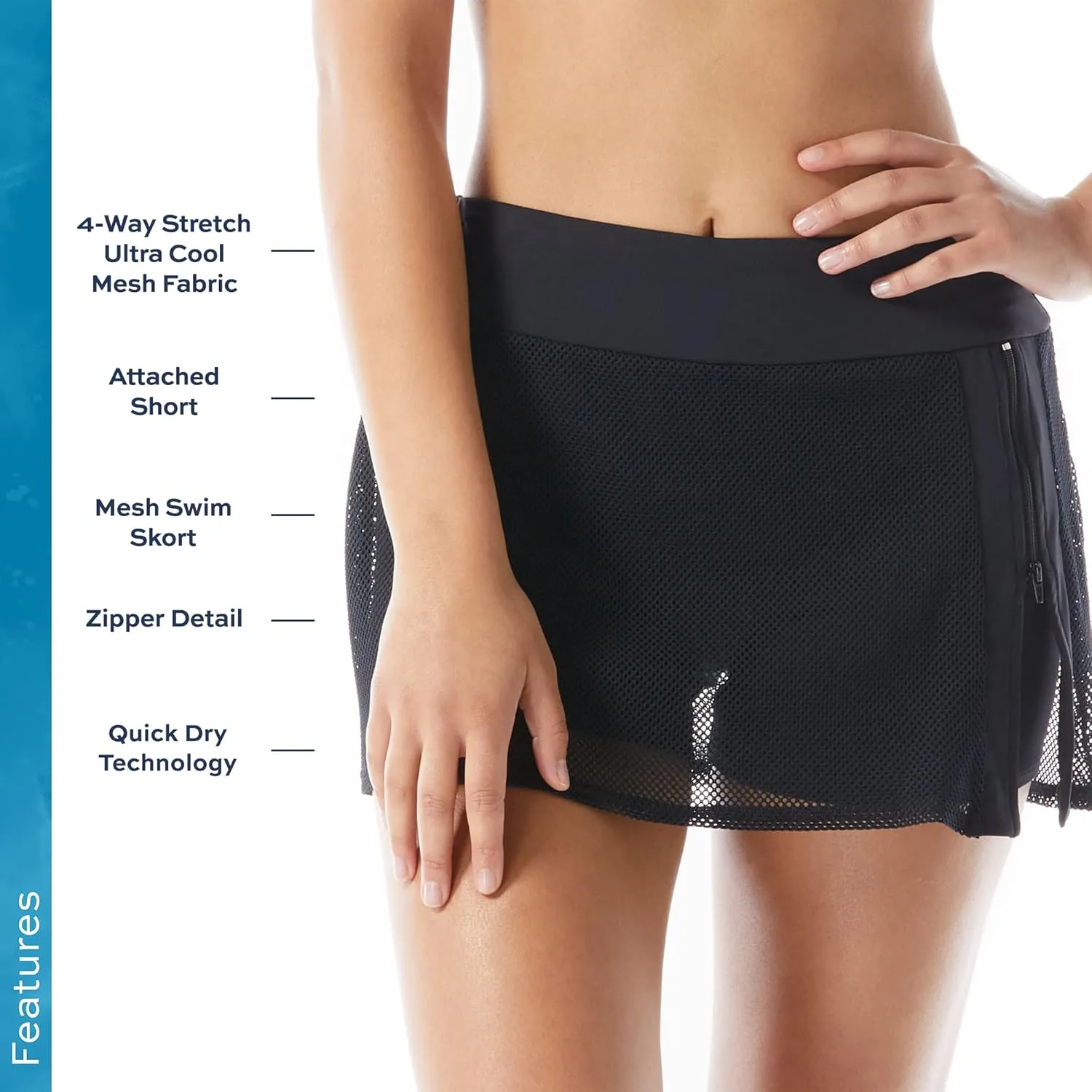 BEACH HOUSE Excel Swim Skort  Athletic Swimsuit Shorts Under Zip Skirt