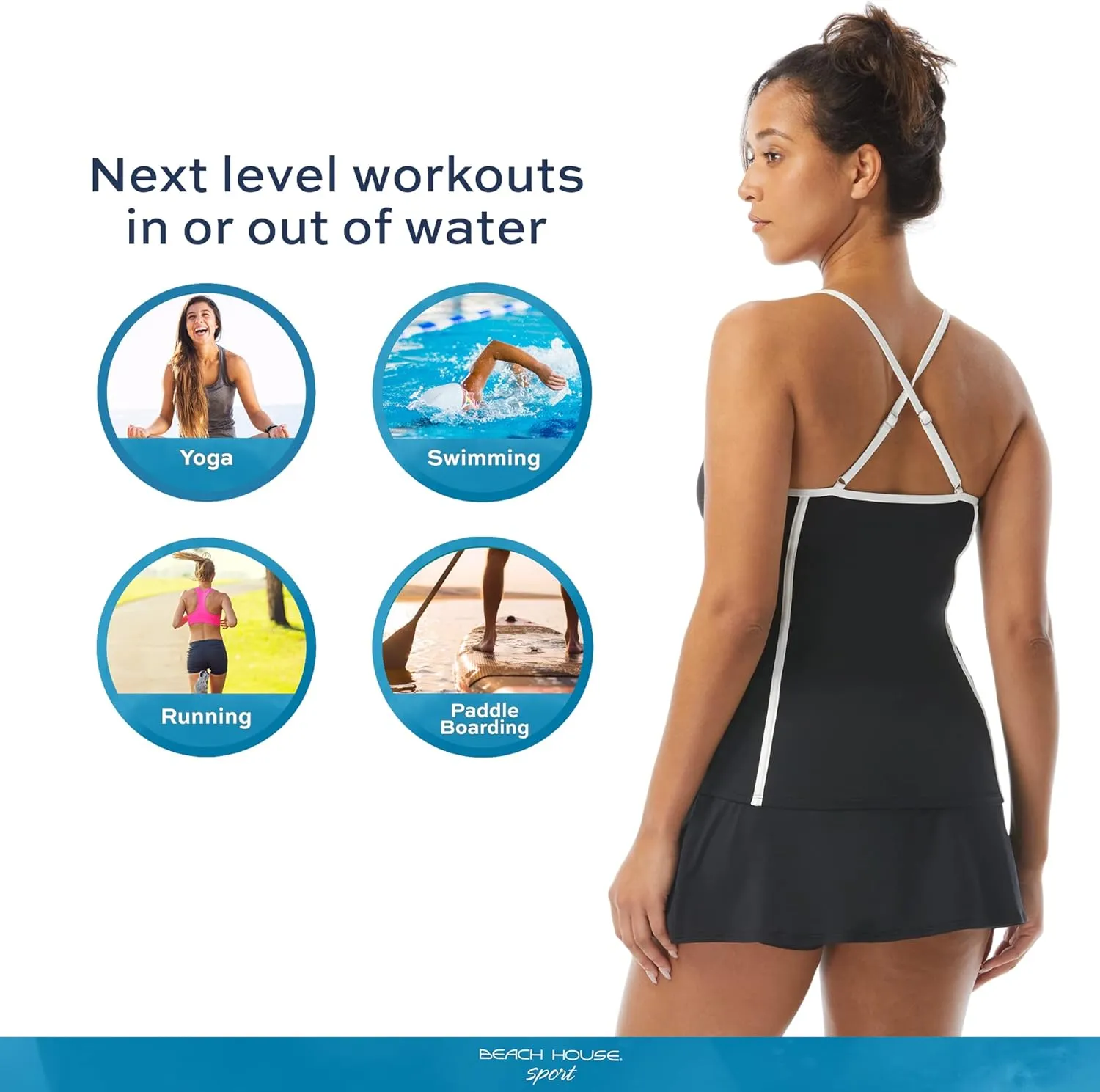 BEACH HOUSE Excel Swim Skort  Athletic Swimsuit Shorts Under Zip Skirt