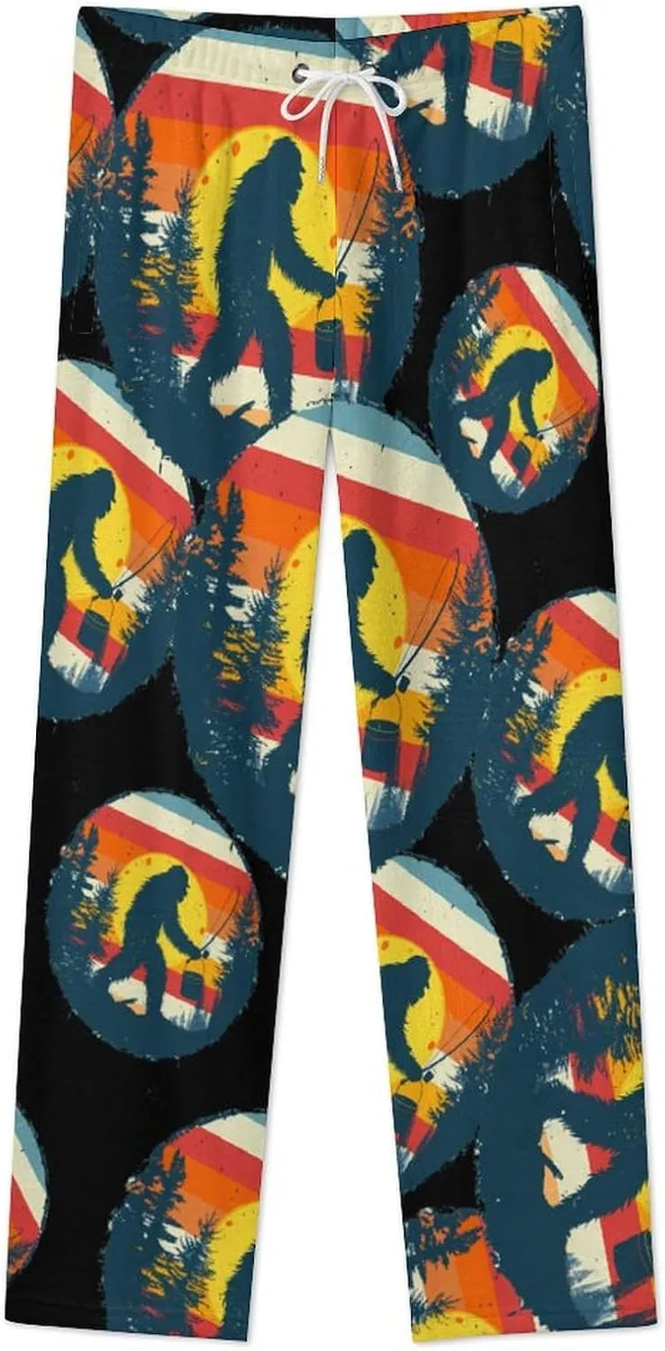 Bigfoot Fishing Vintage Sasquatch Women's Pajama Pants Fleece Warm Pj Bottoms Sleepwear Lounge Pants Loungewear