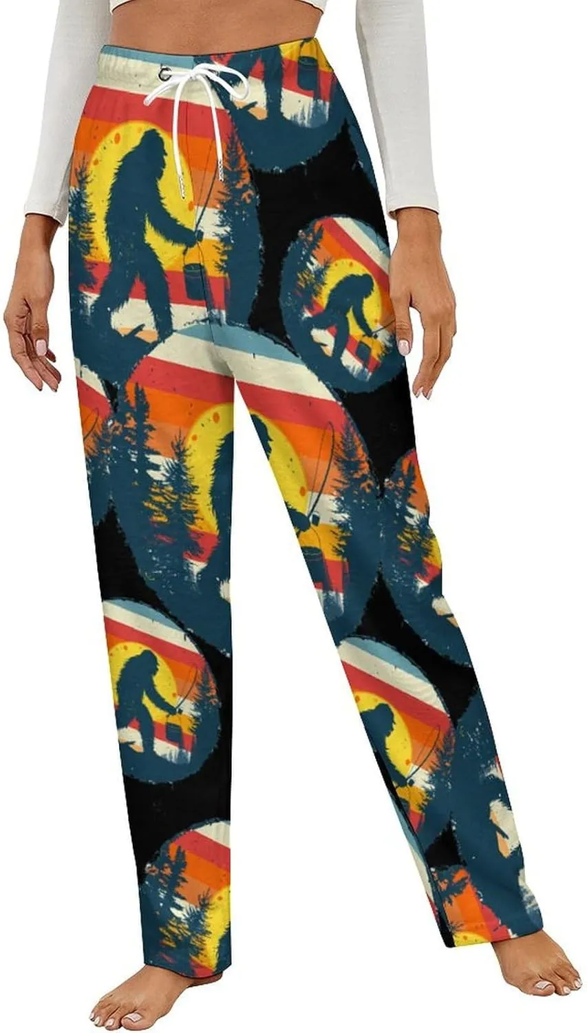 Bigfoot Fishing Vintage Sasquatch Women's Pajama Pants Fleece Warm Pj Bottoms Sleepwear Lounge Pants Loungewear
