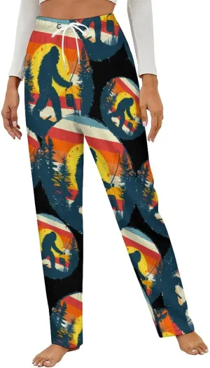 Bigfoot Fishing Vintage Sasquatch Women's Pajama Pants Fleece Warm Pj Bottoms Sleepwear Lounge Pants Loungewear