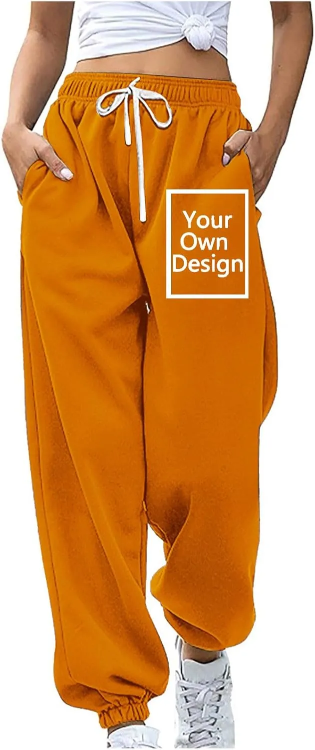Binmer Custom Sweatpants Jogger Pants for Womens, Personalized Design Your Own Add Image Text Photo Drawstring Sport Trousers