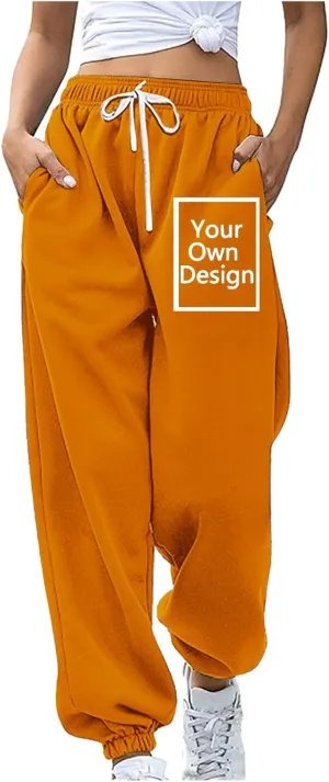 Binmer Custom Sweatpants Jogger Pants for Womens, Personalized Design Your Own Add Image Text Photo Drawstring Sport Trousers
