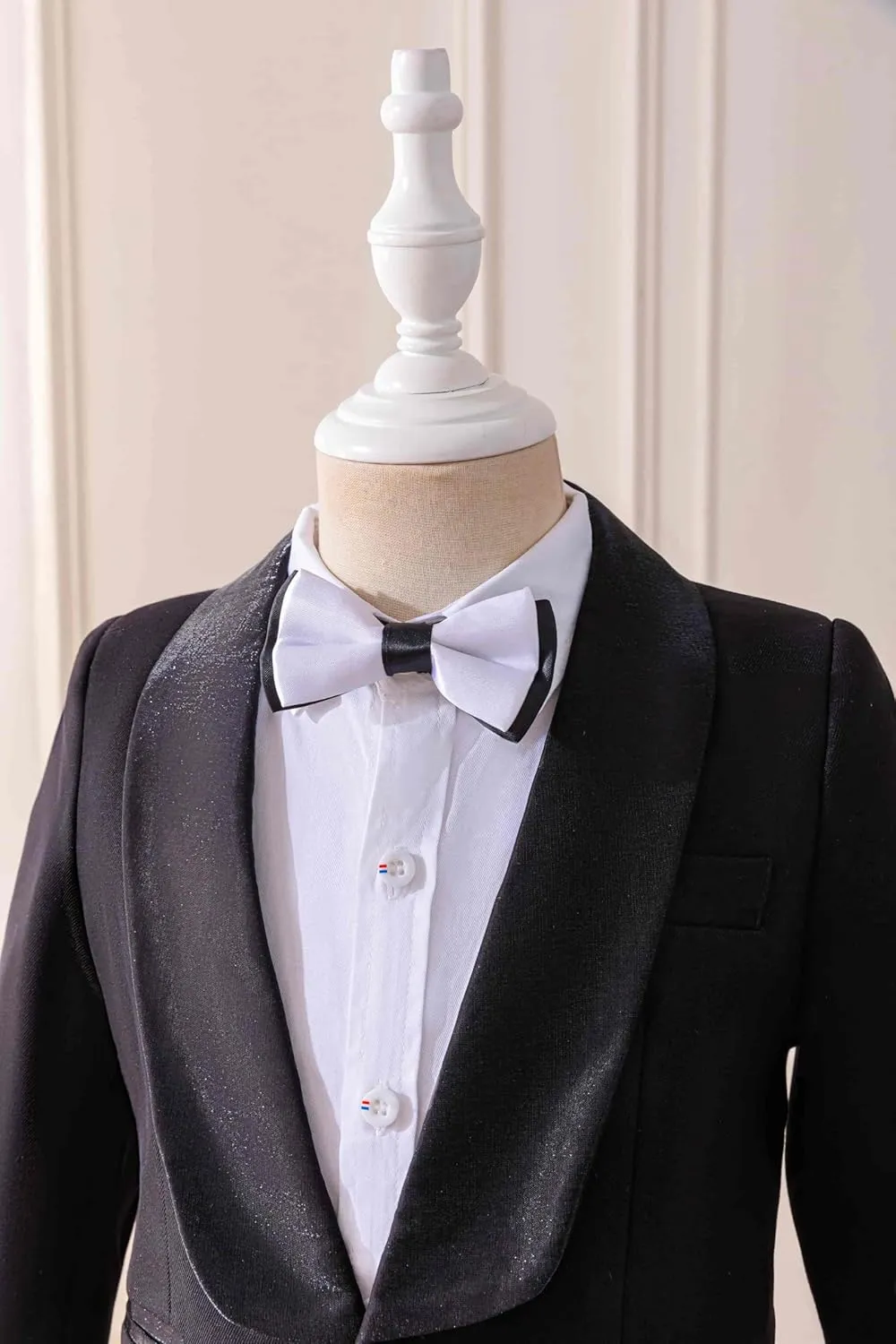 Boys Suits Black Dress Pants Shirt Bow Tie & Sheen Shawl Lapel Blazers, Formal Toddler Suit, Boys Tuxedos Size