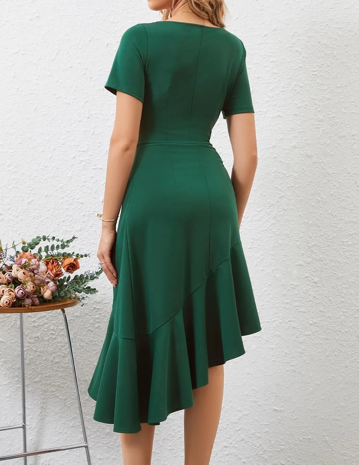 Bridesmay Women's Cocktail Dresses Short Sleeves Square Neck High Low Wedding Guest Dress 2025