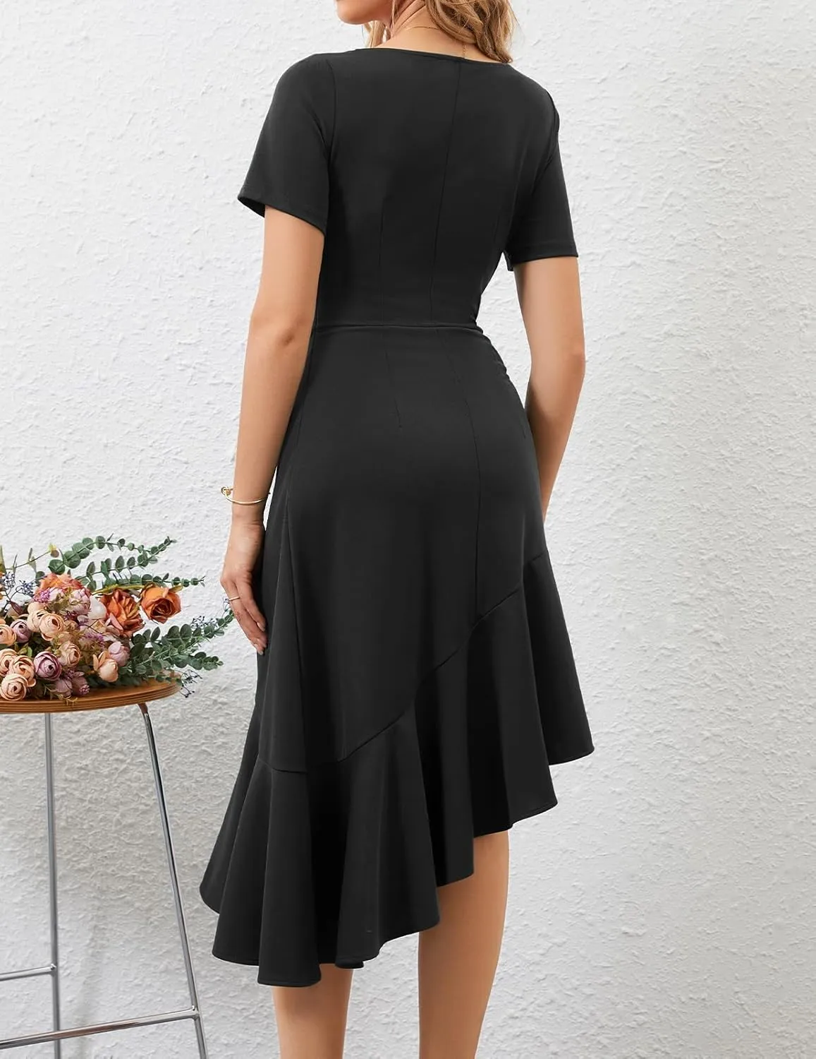 Bridesmay Women's Cocktail Dresses Short Sleeves Square Neck High Low Wedding Guest Dress 2025