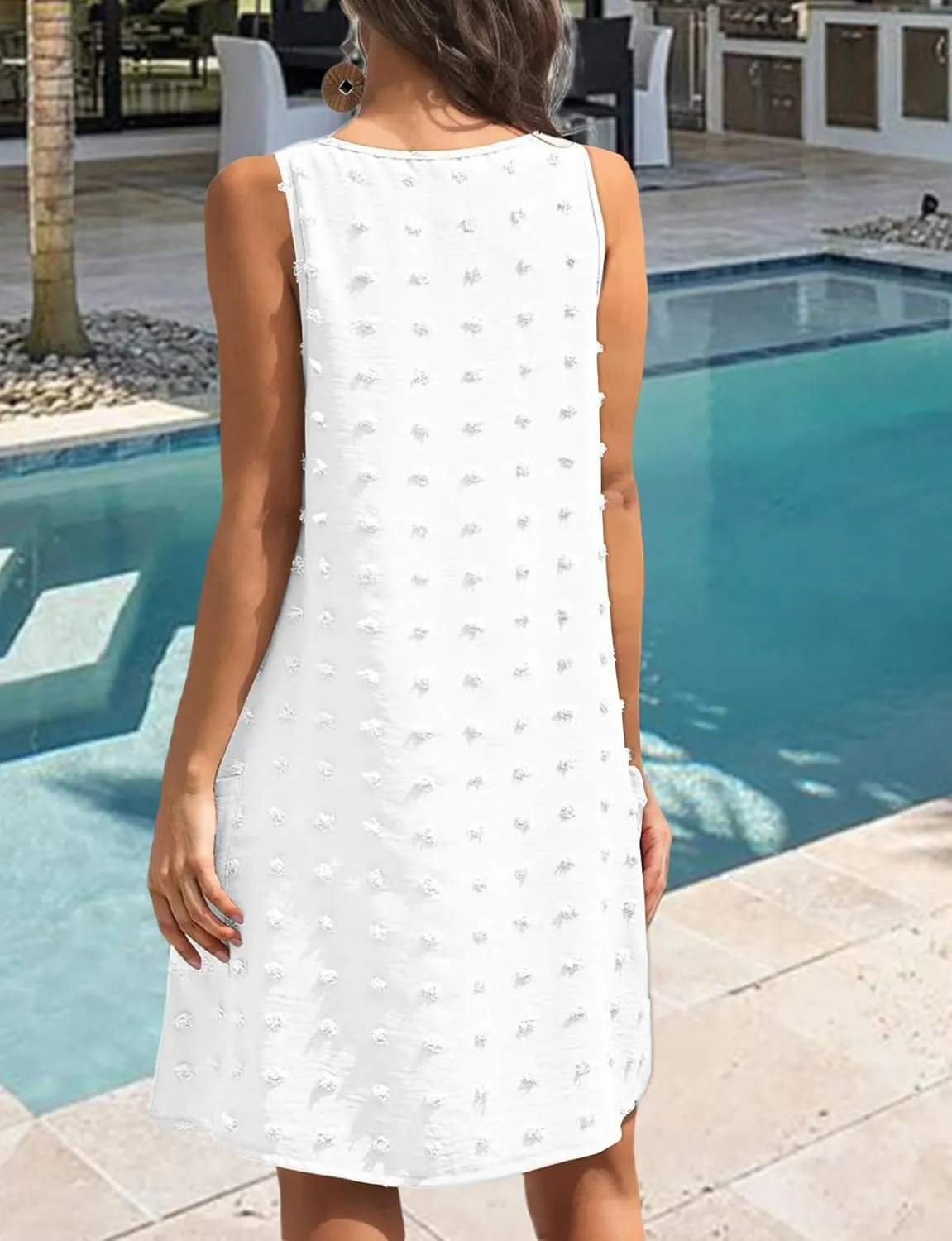 Buauty Womens Casual Sun Dresses Summer Swimsuit Swiss Polka Dot Beach Cover Up Sleeveless V Neck Tank Dress 2025 Vacation