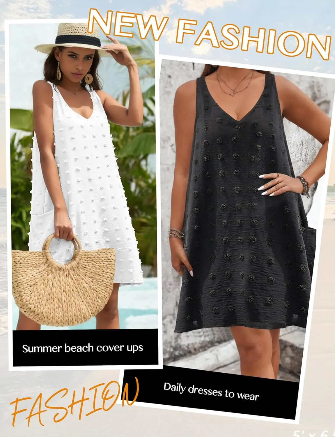 Buauty Womens Casual Sun Dresses Summer Swimsuit Swiss Polka Dot Beach Cover Up Sleeveless V Neck Tank Dress 2025 Vacation