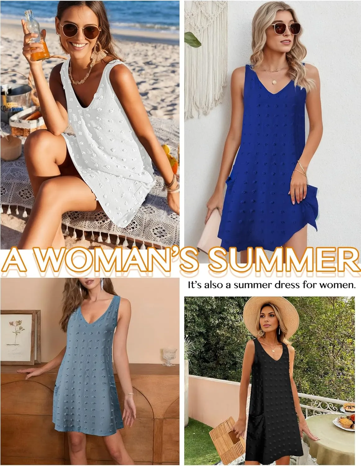 Buauty Womens Casual Sun Dresses Summer Swimsuit Swiss Polka Dot Beach Cover Up Sleeveless V Neck Tank Dress 2025 Vacation