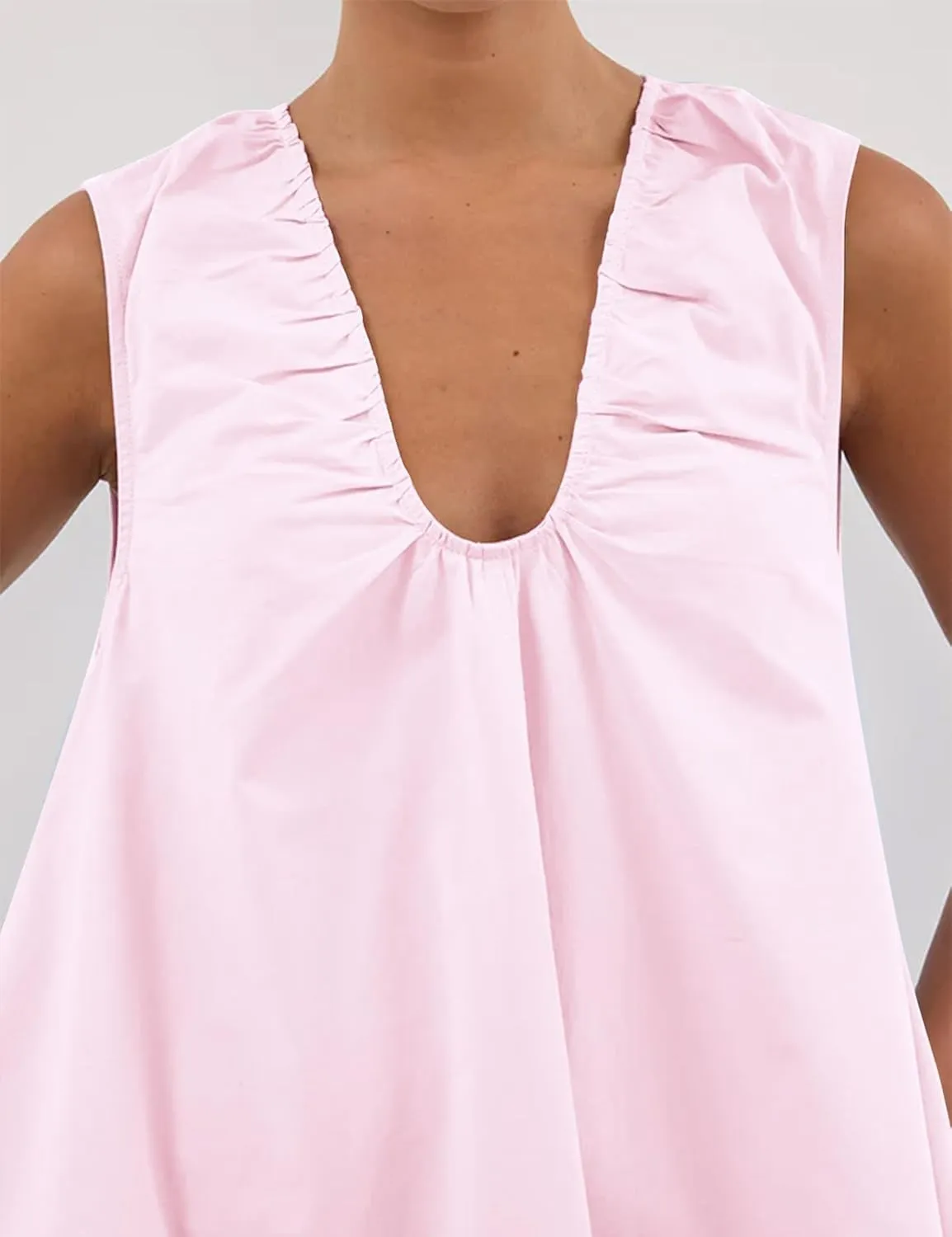 Bubble Babydoll Dress for Women Sleeveless Ruched U Neck Tank Mini Dresses Casual Summer Puffy Dress