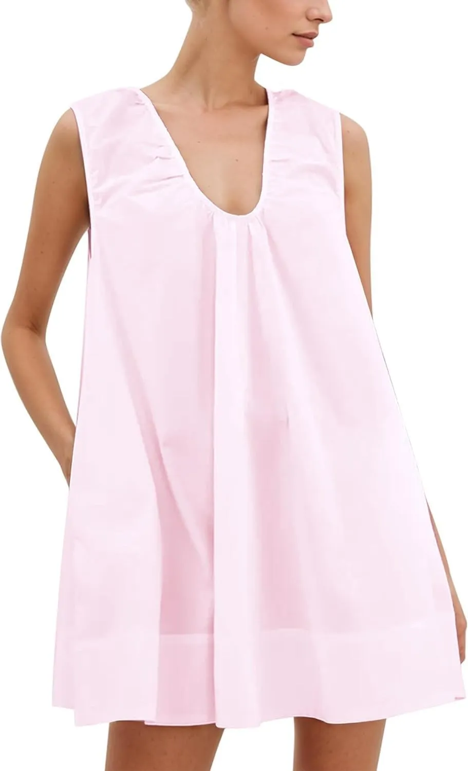 Bubble Babydoll Dress for Women Sleeveless Ruched U Neck Tank Mini Dresses Casual Summer Puffy Dress