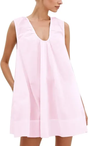Bubble Babydoll Dress for Women Sleeveless Ruched U Neck Tank Mini Dresses Casual Summer Puffy Dress