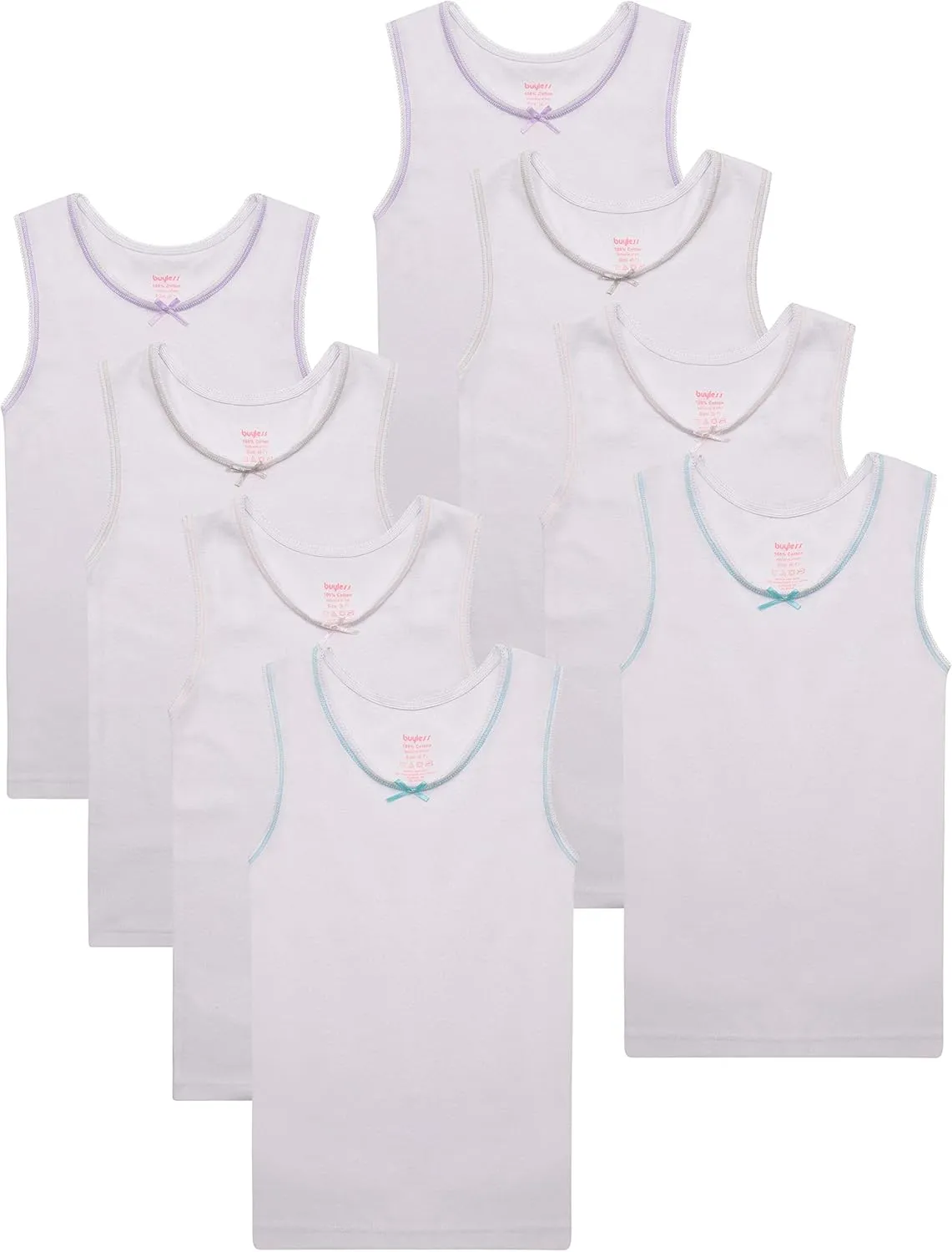Buyless Fashion Girls Tank Tops - Sleeveless Cami Tanks Cotton Undershirts for Dance Gymnastics, Kids & Toddler Size (8 Pack)