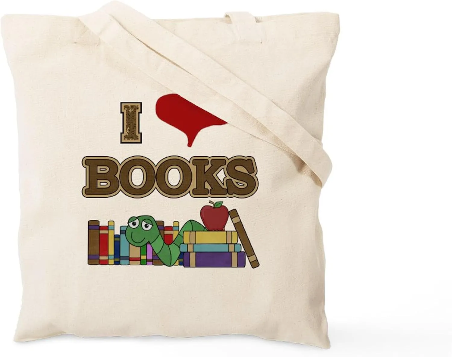 CafePress I Love Books Tote Bag Reusable Natural Beige Canvas Shopping Bag