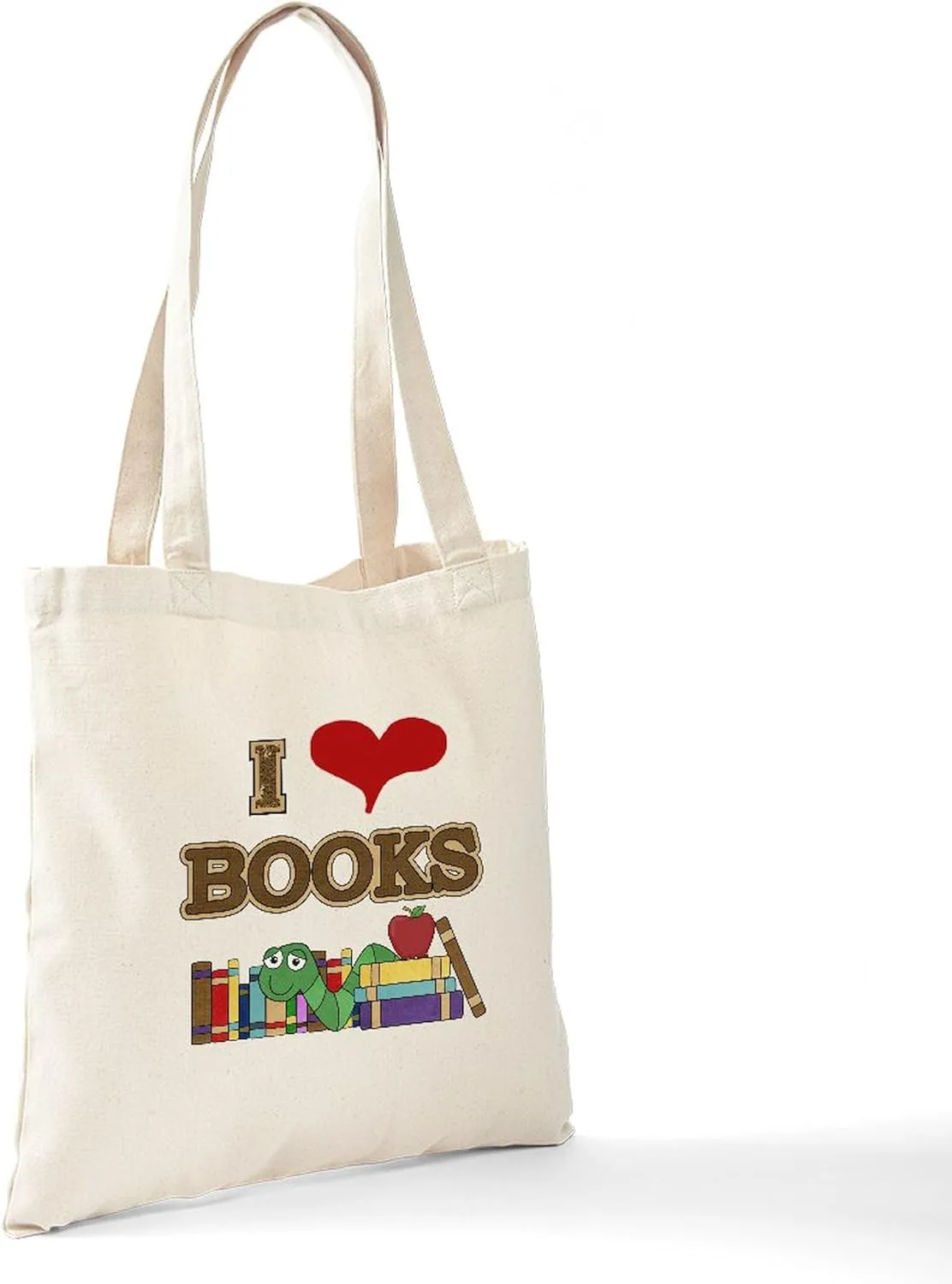 CafePress I Love Books Tote Bag Reusable Natural Beige Canvas Shopping Bag