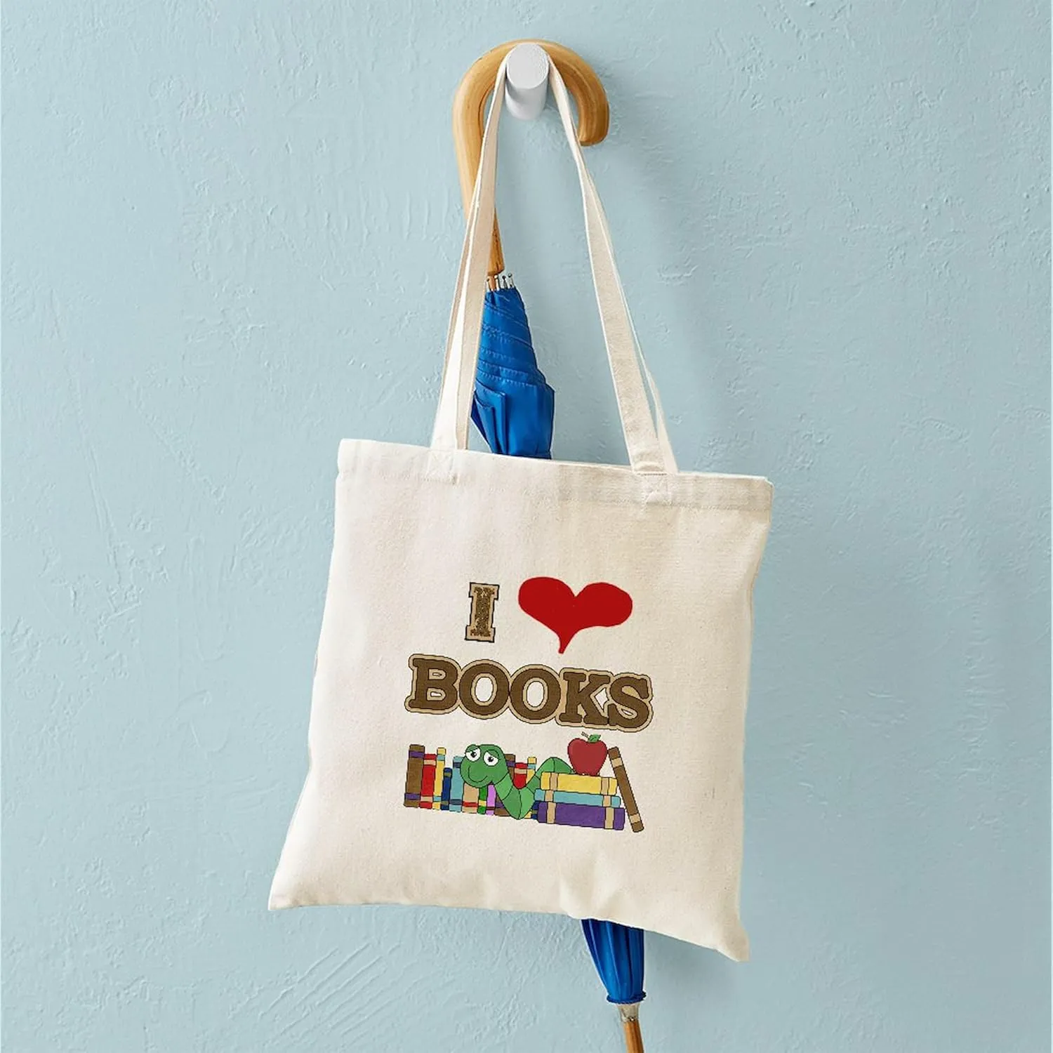 CafePress I Love Books Tote Bag Reusable Natural Beige Canvas Shopping Bag
