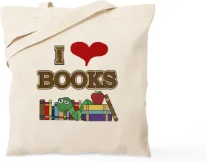 CafePress I Love Books Tote Bag Reusable Natural Beige Canvas Shopping Bag