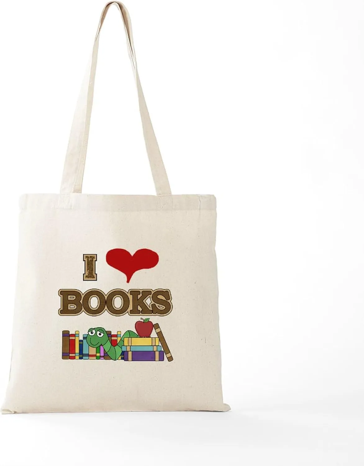 CafePress I Love Books Tote Bag Reusable Natural Beige Canvas Shopping Bag