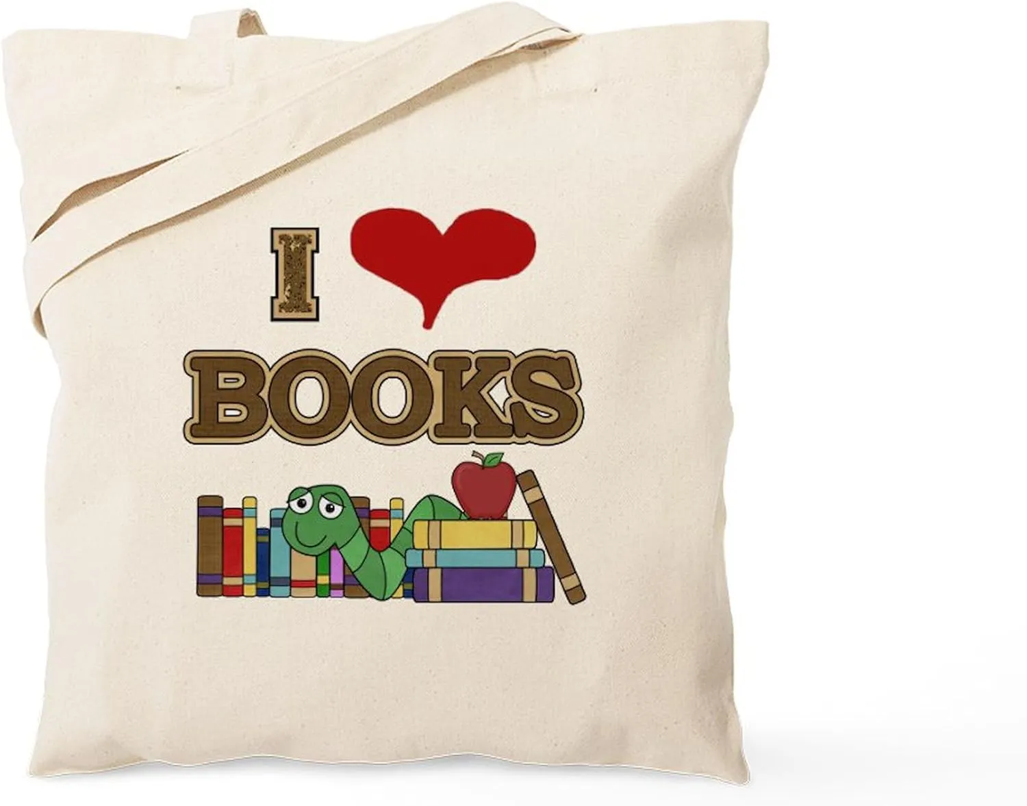 CafePress I Love Books Tote Bag Reusable Natural Beige Canvas Shopping Bag