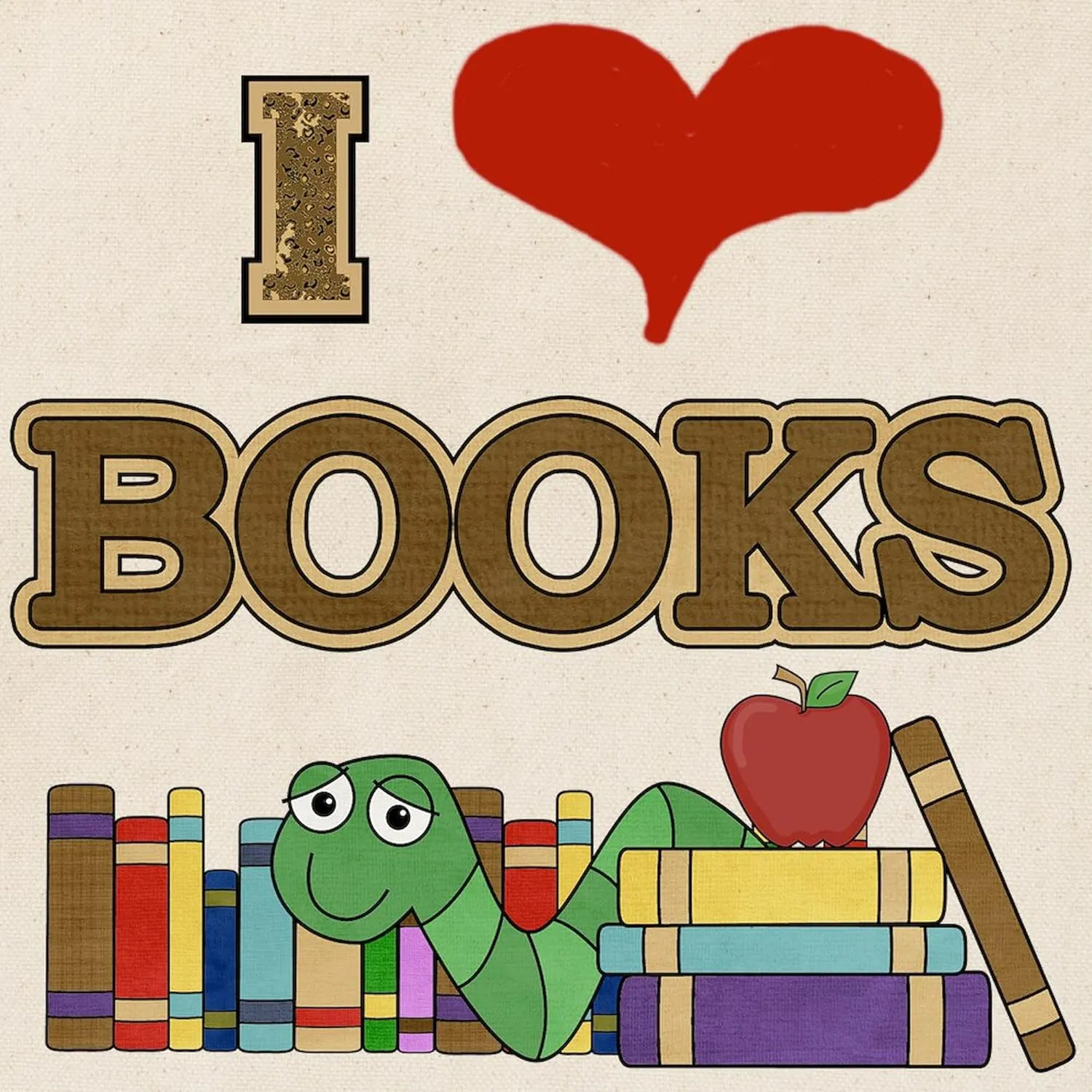 CafePress I Love Books Tote Bag Reusable Natural Beige Canvas Shopping Bag