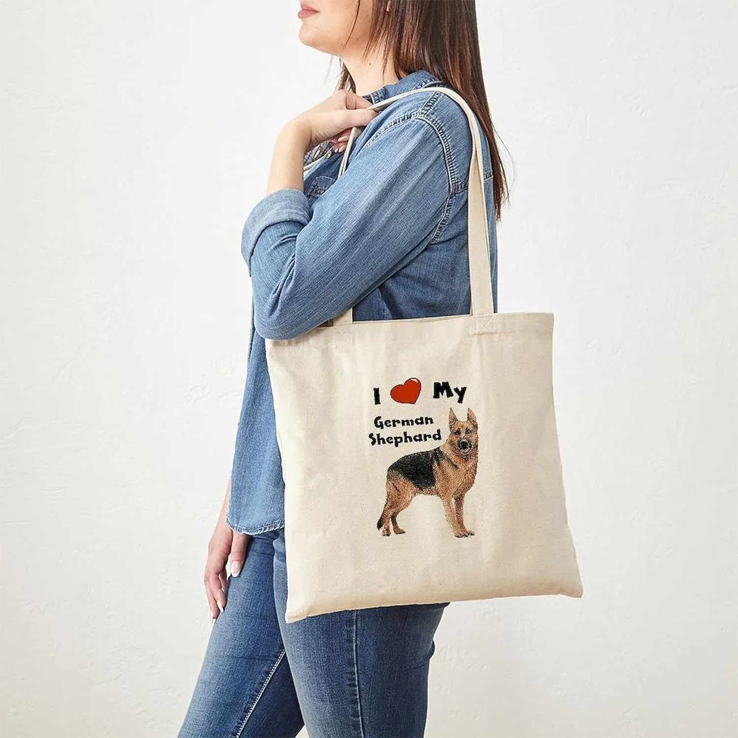 CafePress I Love My German Shepherd Tote Bag Reusable Natural Beige Canvas Shopping Bag
