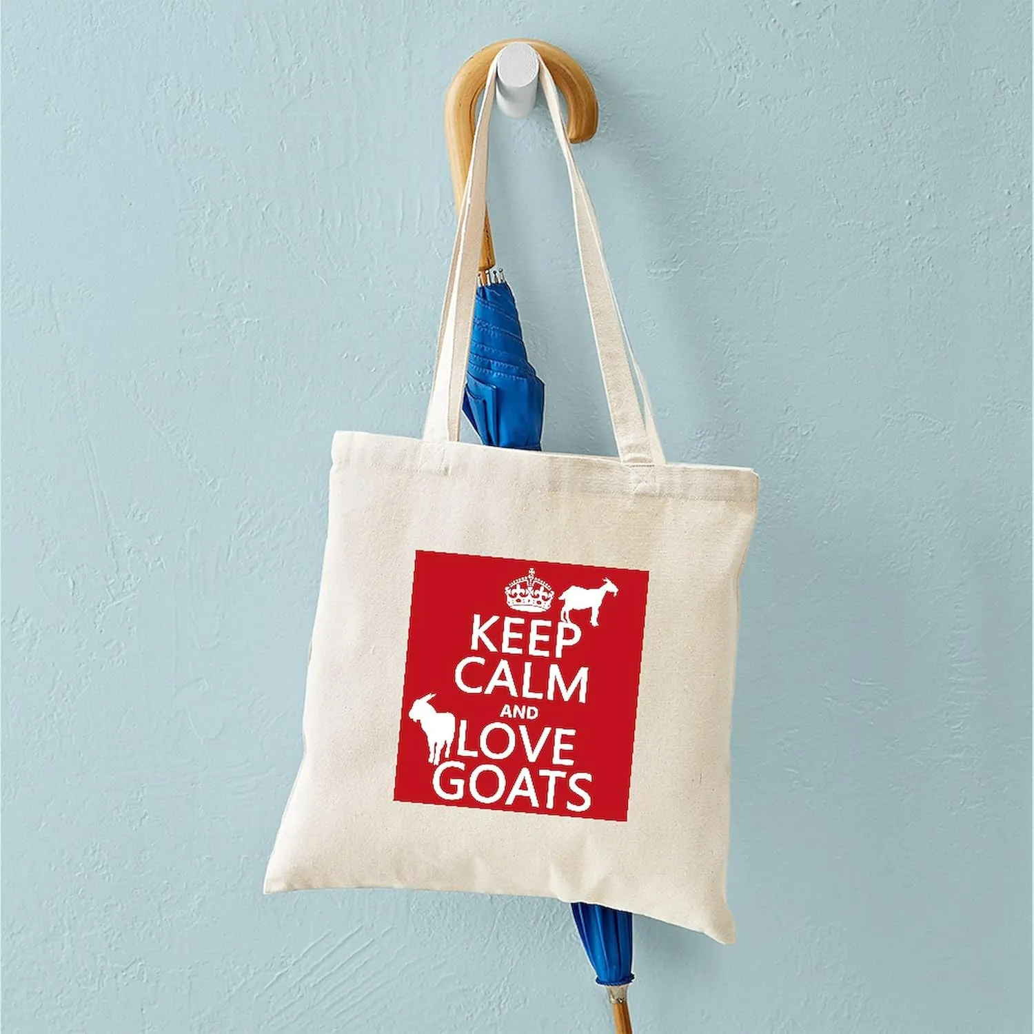 CafePress Keep Calm And Love Goats Tote Bag Reusable Natural Beige Canvas Shopping Bag