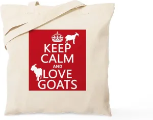 CafePress Keep Calm And Love Goats Tote Bag Reusable Natural Beige Canvas Shopping Bag