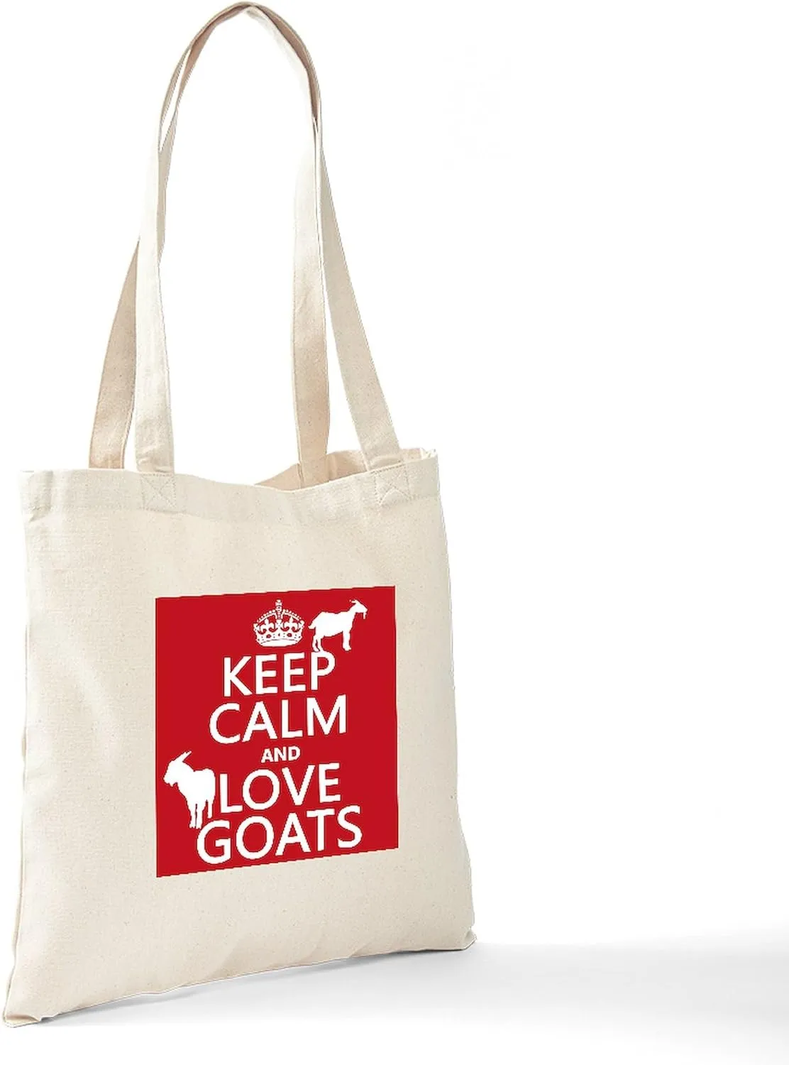 CafePress Keep Calm And Love Goats Tote Bag Reusable Natural Beige Canvas Shopping Bag
