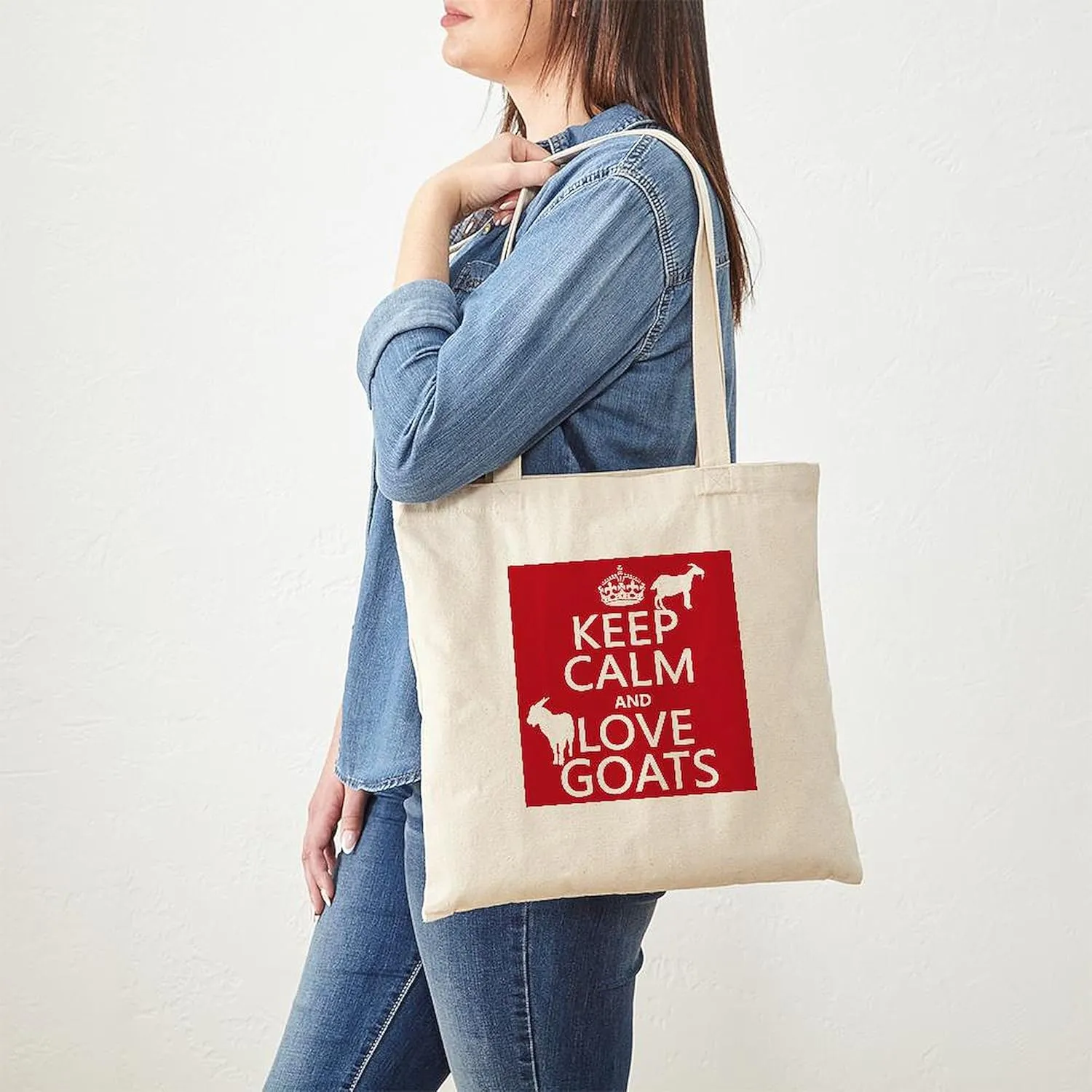CafePress Keep Calm And Love Goats Tote Bag Reusable Natural Beige Canvas Shopping Bag