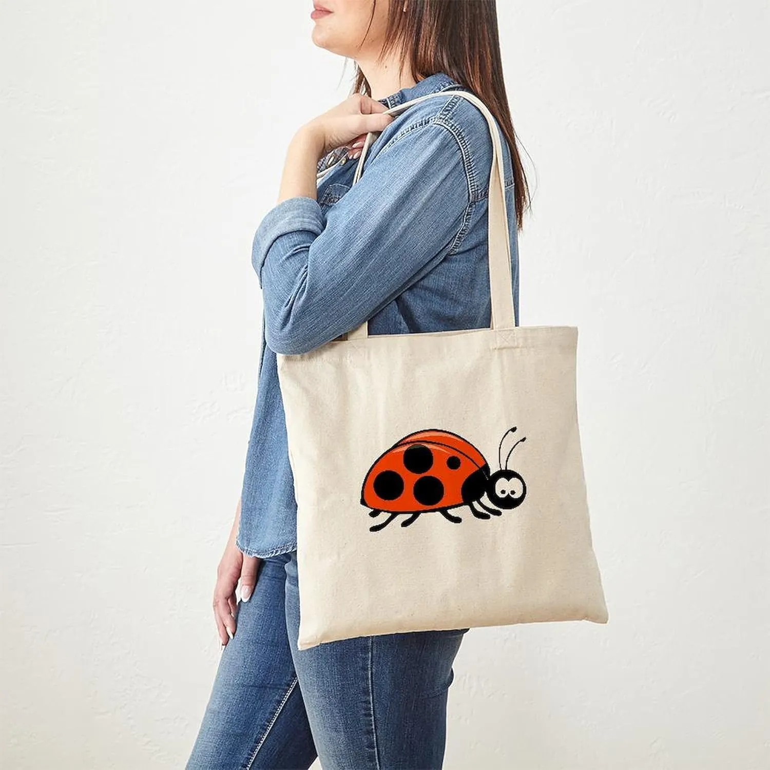 CafePress Ladybug Tote Bag Reusable Natural Beige Canvas Shopping Bag