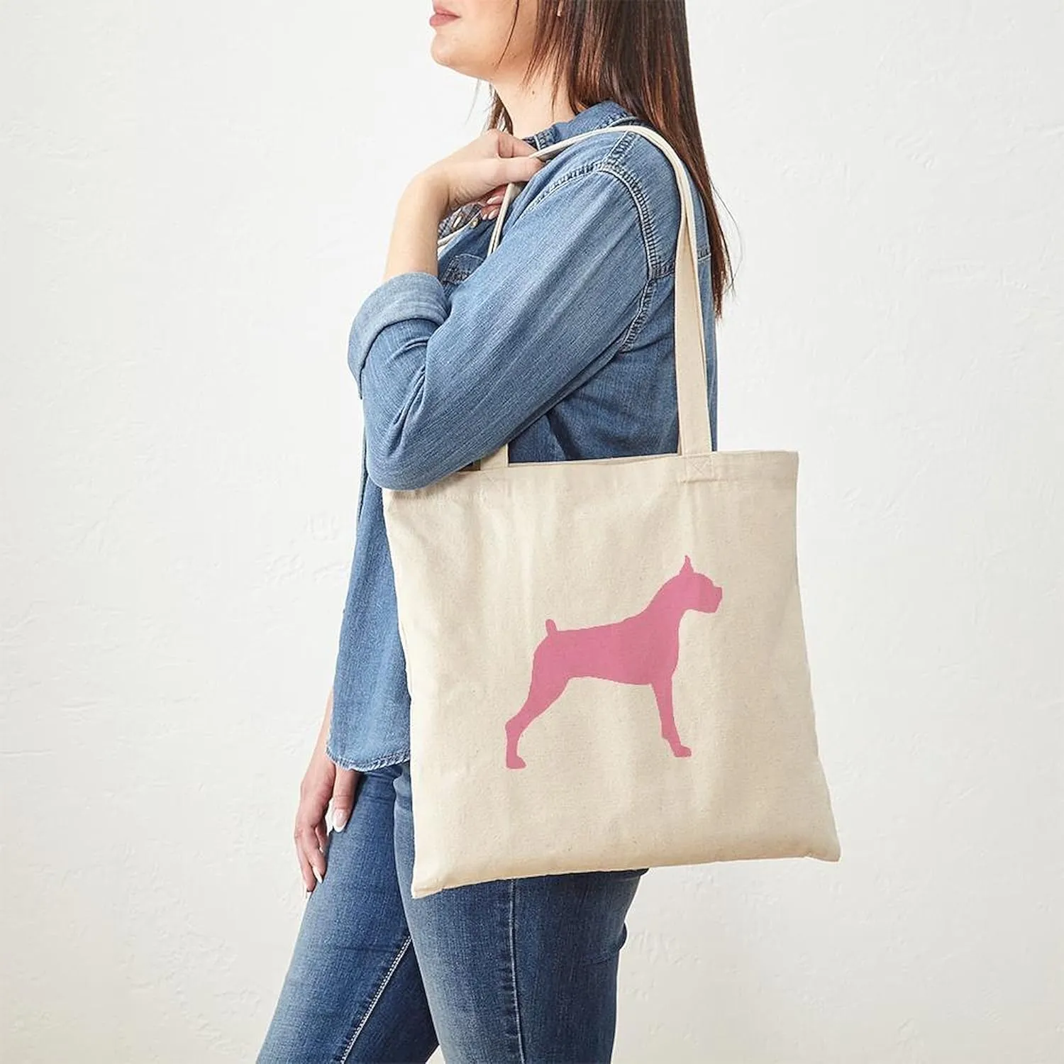 CafePress Pink Boxer Dog Tote Bag Reusable Natural Beige Canvas Shopping Bag