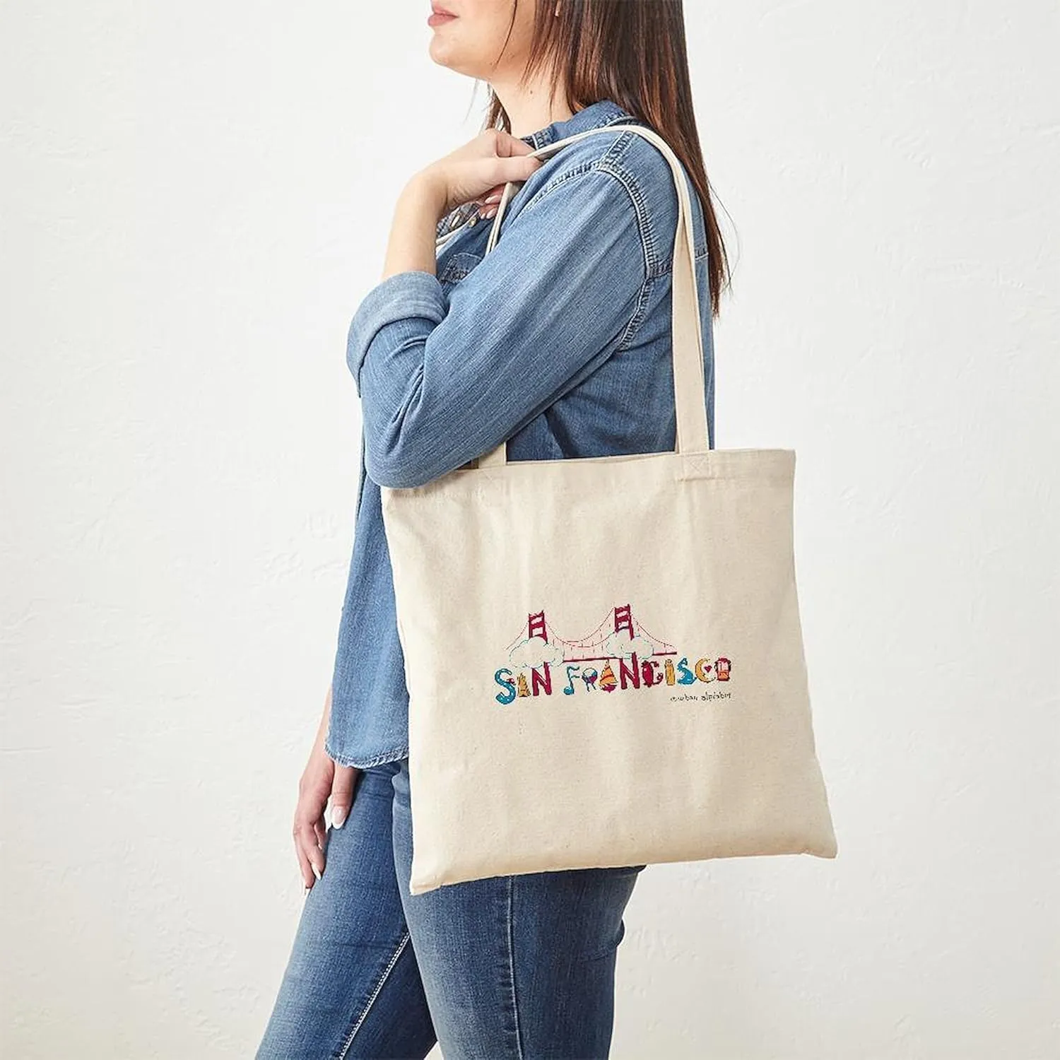 CafePress San Francisco Tote Bag Reusable Natural Beige Canvas Shopping Bag